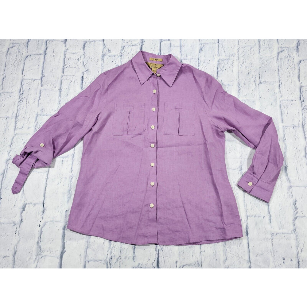 Investments Petites Gold Label WOMENS SIZE 6P Linen Shirt Blouse Button Purple